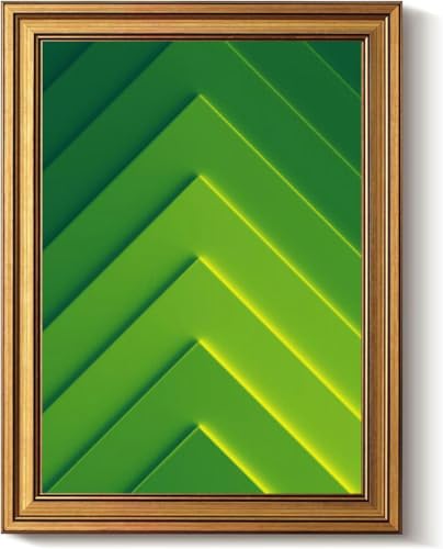 Vintage Gold Framed Wall Art - Green Geometric 3D Canvas