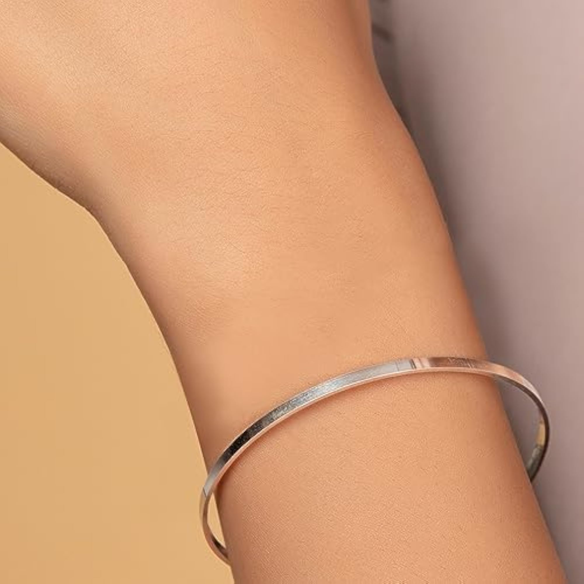 925 Sterling Silver Sleek Kada Rhodium Plated Bangle, Stylish