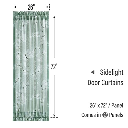 Side Light French Door Curtains White Green Botanical Blossom Print Door Panel Curtains Privacy Front Door Curtains For Sliding Glass Door Patio Door Windows Rod Pocket 26”W X 72” L 2 Panels #TOP1