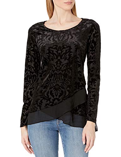 Karen Kane Women's Sheer Hem Velvet Burnout TOP, Black, S