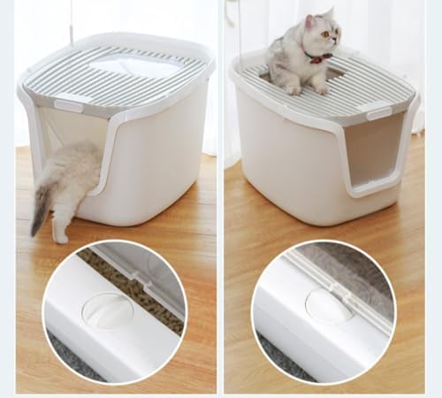 猫トイレ 上入式 砂飛び散り防止 臭わない 大型猫用 掃除簡単 コンパクト 広々サイズ (L(50.2*41.6*36cm,グレー)