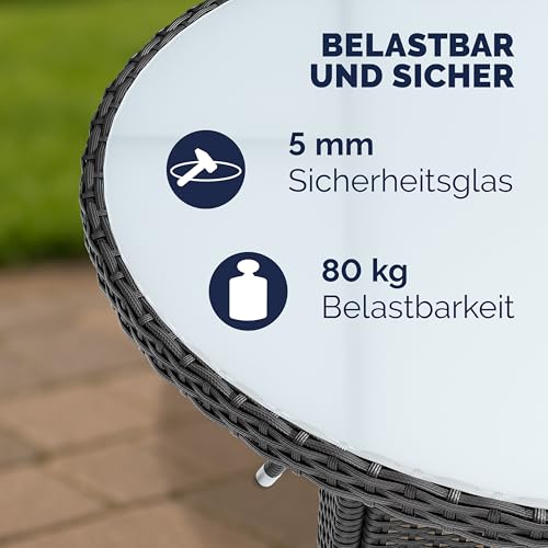 Casaria® Polyrattan Gartentisch 60cm Rund 5mm Sicherheitsglas Höhenverstellbar 80kg Belastbarkeit Wetterfest Terrasse Balkon Beistelltisch Tisch Schwarz