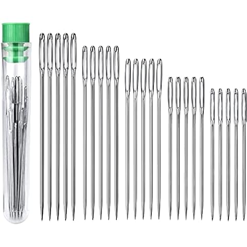 AIEX 25pcs Big Eye Hand Sewing Needles Large Eye Stitching Needles in a Clear Tube Upholstery Needles Set 1.65” 1.8” 2” 2.2” 2.36” Cover