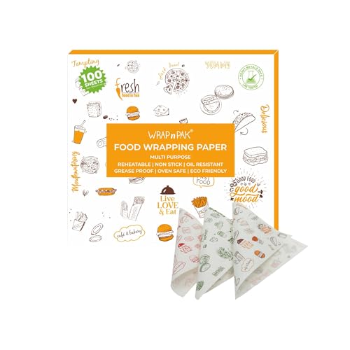 Image of Food Wrapping Paper Sheets (100 Sheets, 11x12 Inch, Twin Tone) | Food Grade, FDA Approved | Oil Resistant, Non-Soggy Parchment Paper | Ideal for Roti, Chapati, Burger, Pizza & Sandwich Wrapping