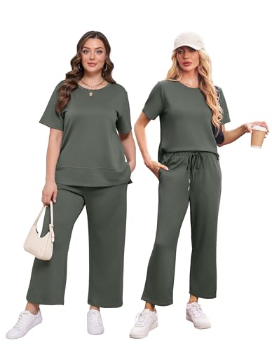 Image of XIEERDUO Women's Side Slit Lounge Sets 2026 Fashion 2 Piece Travel Outfits Cozy Loungewear Wide Leg Tracksuits S-3XL