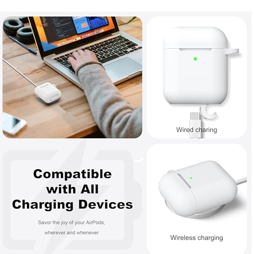 Image of AirPods Case Cover with Keychain, Full Protective Silicone AirPods Accessories Skin Cover for Women Girl with Apple AirPods Wireless Charging Case,Front LED Visible-White