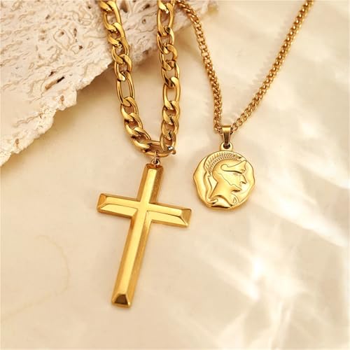Collier multicouche croix en acier inoxydable, le cadeau idéal avec chaîne perles