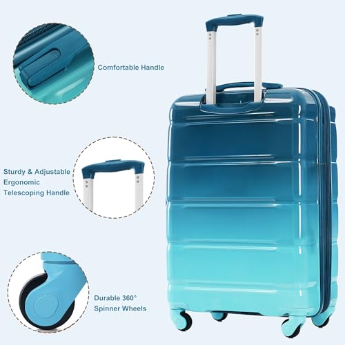 Image of Hardside Luggage Sets, Lightweight Stripes Suitcase with Spinner Wheels, Blue 20