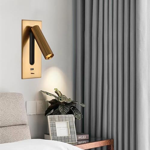 Aplique de pared moderno negro con luz de lectura LED ajustable y USB 6