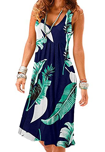 Image of Camisunny Women Casual Loose Tank Dresses Sleeveless Beach Vacation Dress Swing Pleated U Neck Fashion Soft