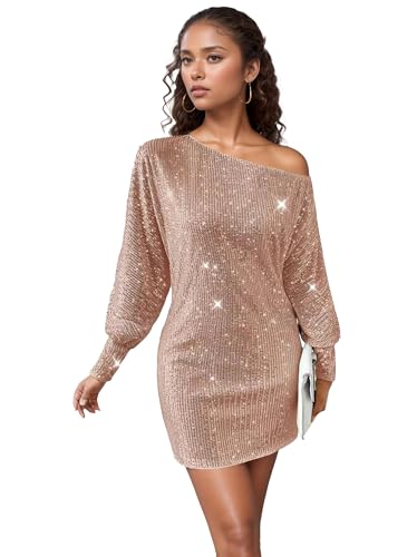 XUGWLKJ Sequin Dress for Women Sparkly Sequin Homecoming Dresses One Shoulder Party Glitter Mini Dresses for Prom Cocktail Gowns Gold