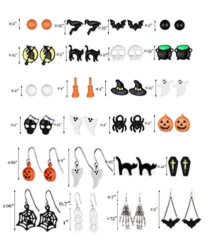 Halloween Earrings for Women Bat Witch Cat Earrings Set Spider Web Pumpkin Skull Dangle Earring Halloween Jewelry Accessories Costumes2