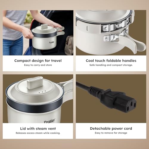 Image of Prestige Electric Omnipot | 1000W Electric Cooking Pan & Fry Pan with Lid | Steam Vent | Temperature Control Slider | Cool-Touch Foldable Handles | Detachable Power Cord | Compact Design | 1Y Warranty
