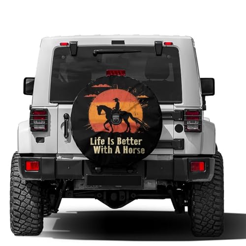 Image of Delerain Spare Tire Cover with Backup Camera Hole Horse Lovers Wheel Covers Waterproof Dust-Proof UV Sun Universal Fit for RV Trailer RV SUV Truck (18 Inch for Diameter 32 inch-34 inch)