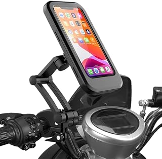 TANSHUOKJ Bike Phone Mount. Waterproof Bicycle Phone Holder Motorcycle Phone Mount with Touch Screen/360° Rotation/Height Adjustable for Motorcycle Bike Handlebar Clamp Fits 4-6.8in Smartphones.