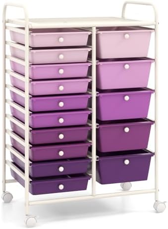 LDAILY 20-Drawer Rolling Storage Cart - Metal Frame Organizer On Wheels, For Office, School, Craft Supplies (Hot Pink)