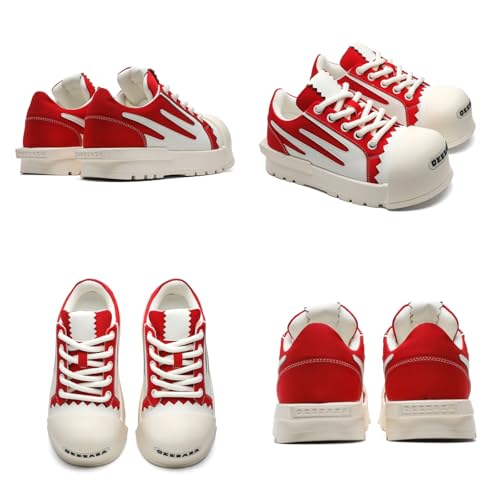 Men's Chunky Platform Sneakers - Geometric Contrast Design with Cushioned Comfort Thick Sole Casual Shoes for Everyday Urban Style (Black/White & Red/White)2