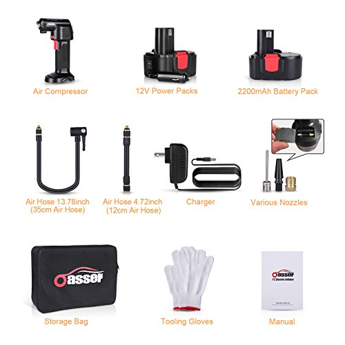 Oasser Air Compressor Tire Inflator Bicycle Pump Electric Handheld Air Compressor Portable With 6600Mah Battery Pack Lcd Screen 12V110V 130Psi Storage Bag Gloves P2 #TOP3