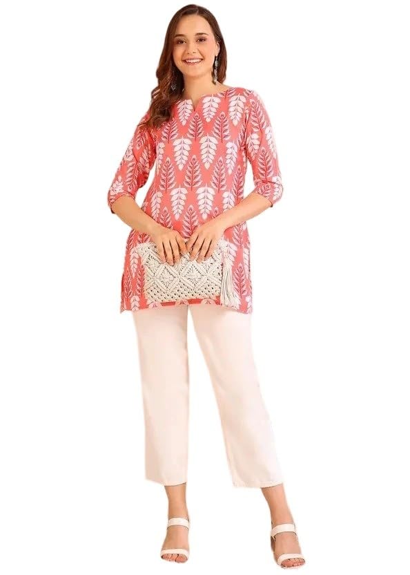 Image of Women's Short Kurti in TopsTunic Rayon Cotton Blend | Ladies Ethnic Tunic