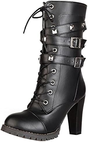 Zanpa Women Heels Zipper Boots Mid Calf Black Size 44