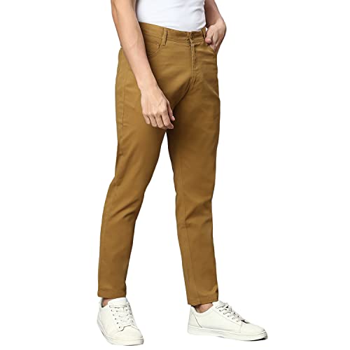 Image of Hubberholme Men's Tapered Fit Cotton Trousers, Ankle Length Button Closure Chinos