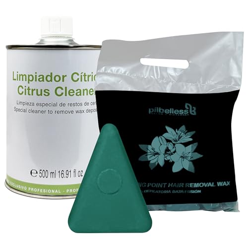 Pack Pastillas Ceras Depilatorias Baja Fusión 1kg + Limpiador Cítrico para Eliminar los Restos de Cera de Aparatos de Uso Profesional 500ml (Aloe Vera)