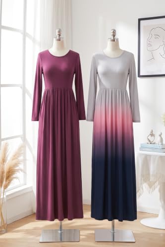 Image of AUSELILY Womens Long Sleeve Maxi Dress Casual Empire Waist with Pockets