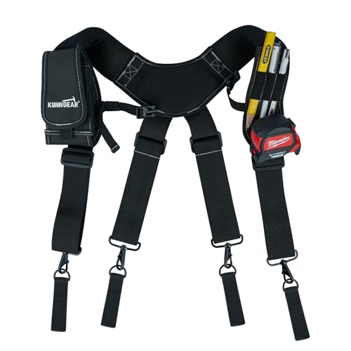 KUNN Tool Belt Suspenders Padded Construction Belt Harness Gel Shoulder Strap with Detachable Phone Holder,4 Tool Belt Loops, Black, One size fits most - Image 7