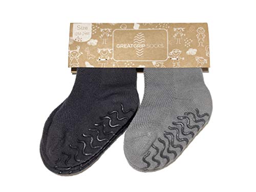 GREATGRIP Grip Crew Socks with Non Slip Anti Skid Gripper Soles for baby Infants Toddlers Kids Girls Boys Children Soft Set 4 pairs Unisex 12M-24M