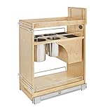 Rev-A-Shelf 448KB-BCSC-11C 11 Inch Base Pullout Kitchen Cabinet Organizer with 2 Universal Knife Blocks and Stainless Steel Utensil Storage Bin