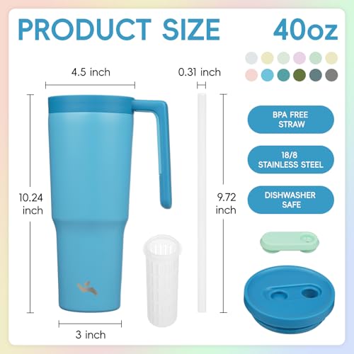 Image of Konokyo 12 Pack 40 Oz Tumblers with Handle and Straw, Bulk Vacuum Insulated Stainless Steel Travel Mugs with Lids for Office, Events and Group Orders Dark Blue