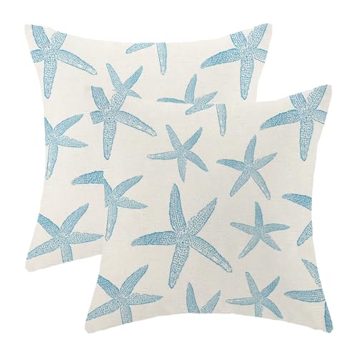 OFIRD Summer Coastal Blue Starfish Pillow Covers 18x18 Pack of 2,Outdoor