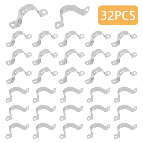 Image of 32Pcs 32mm / 1-1 /4 inch Stainless Steel U Bracket Pipe Clamps | Conduit Clamps,Rigid Pipe Strap,Two Hole Cable Strap,Fit for Tube, Wire Cord, Pipe (OD 32mm / 1-1 /4 inch is not ID 32mm / 1-1 /4 inch)