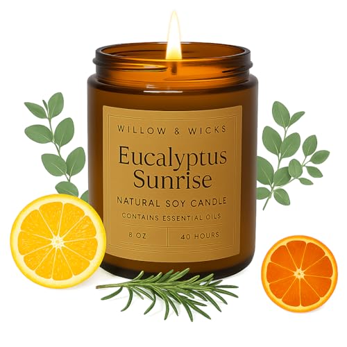 Eucalyptus Sunrise 8oz Soy Candle – Amber Jar, Hand-Poured Aromat...