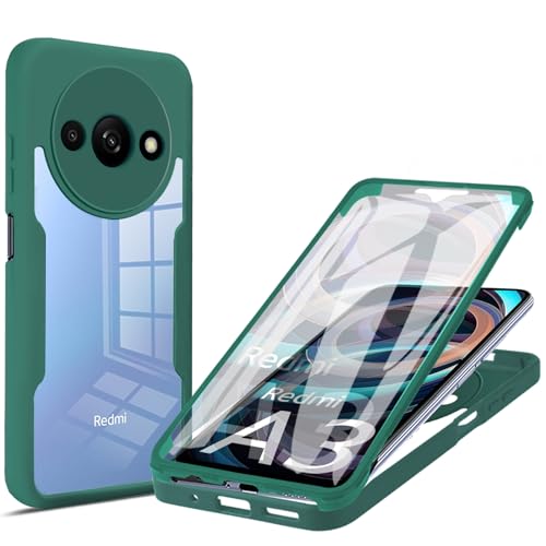Ephoou 360°All-Inclusive Case for Xiaomi Redmi A3, [Built in Screen Protector] Dual Layer Full Body Shockproof Dustproof Clear Phone Case for Xiaomi Redmi A3 QB-Green