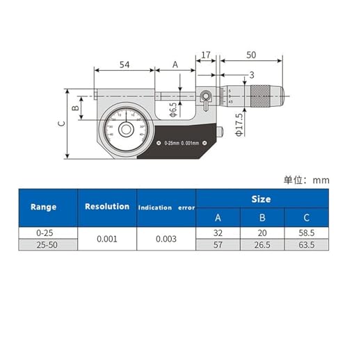 Micrómetro de palanca 0-25mm 0.001mm con tornillo y dial miniatura 2