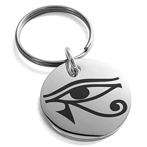 Stainless Steel Egyptian Eye of Horus Symbol Small Medallion Circle Charm Keychain Keyring