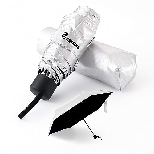 Small Mini Umbrella with Case by GAOYAINIG Light Compact Design Perfect for Travel Lightweight Portable Parasol Outdoor Sun&Rain Umbrellas 34 Inches Sliver