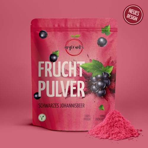 myfruits schwarzes Johannisbeerpulver, 200g, ohne Zusätze, zu 100% aus Johannisbeeren, gefriergetrocknete Früchte und Fruchtpulver für Smoothie, Shakes & Joghurt (200g)
