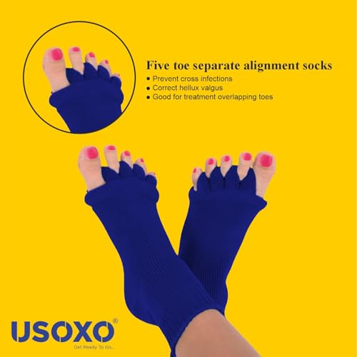 Image of Foot Alignment Socks I Cotton Finger Toe Separator I Easing Bunion Hammertoe And Arthritis Pain Relief I Improving Posture & Increasing Flexibility I Free Size (Royal Blue)