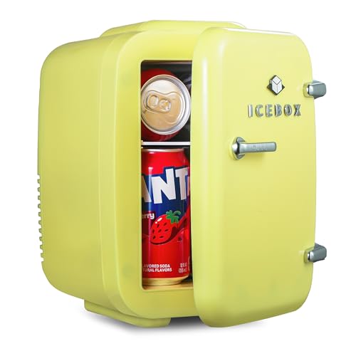 ICEBOX IBMF4SUN Mini Fridge For Bedroom, Skincare Refrigerator, Portable Cooler & Warmer for Makeup, for Office & Home, Mini (4 L / 6-Can), Sun Yellow