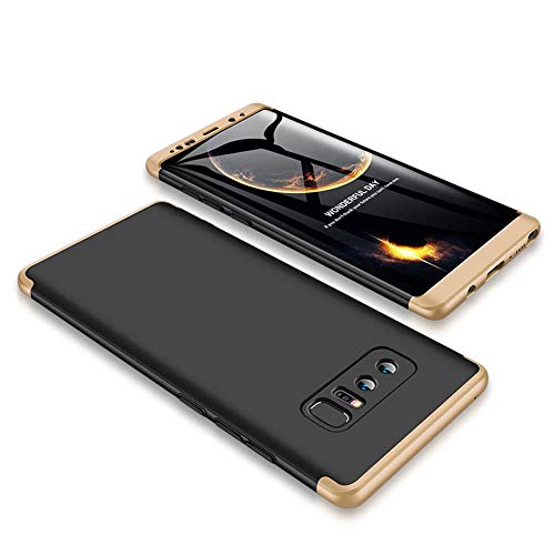 cmdkd Funda Compatible con Samsung Galaxy Note 8,Bumper 3 en 1 Estructura 360 Grados Integral para Ambas Caras Hard Skin Carcasa + Cristal Templado.Oro Negro