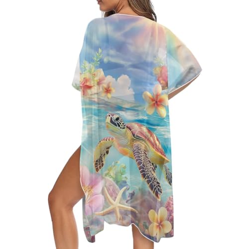 Cárdigan tipo kimono para mujer: ropa de playa cómoda de media manga y salida de baño