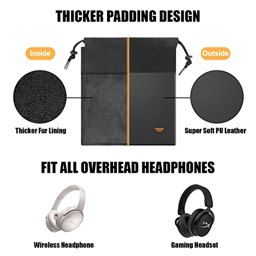 Desing Wish Over-Ear Headphone Storage Bag, Lightweight Headphones Carrying Pouch Travel Headset Case Bag Thicker Fur Lining & Super Soft Leather For Overhead Headphones Gaming Headsets (Large Black) #TOP2