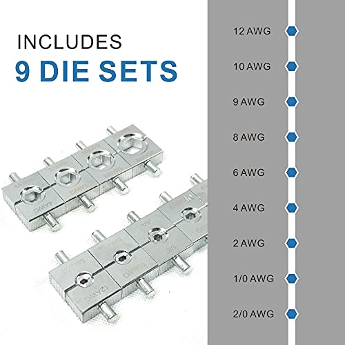 AMZCNC Hand Operated Hydraulic Crimping Hydraulic Cable Lug Crimper 8 US TON 12 AWG to 00 (2/0) Electrical Terminal Cable Wire Tool Kit with 9 Die - Thumbnail 5