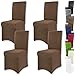 Gräfenstayn 4 pièces Housses de Chaise Stretch Victoria - Dossier Rond et Angulaire - Pack AVANTAGE - Ajustement bi-élastique avec Joint Oeko-Tex Standard 100 :"Confiance vérifiée (Brun)