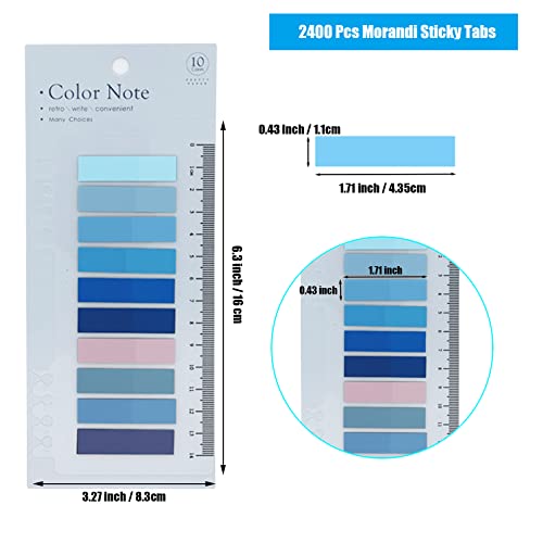 2400 Pcs Morandi Sticky Tabs, 12 Sheets Sticky Index Tabs, Book Tabs, Page Markers, Colorful Book Annotating Tabs, Page Tabs, Sticky Flags, Transparent Sticky Note Tabs, File Index Tabs With Ruler #TOP1
