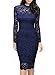 Miusol Women's Retro Floral Lace Long Sleeve Slim Evening Cocktail Mini Dress,Small ,Navy Blue