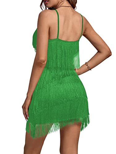 Image of Umenlele Women's Layered Fringe Deep V Neck Cami Mini Dress Sleeveless Tassels Flapper Dresses