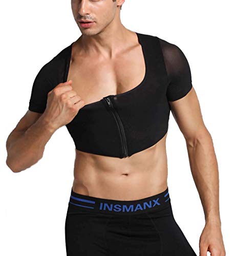Whlucky Herren Shapewear Gynäkomastie Kompressionsweste Lesben Brustbinder Muskelshirt Man Moobs zu verstecken,Black,XL Cover